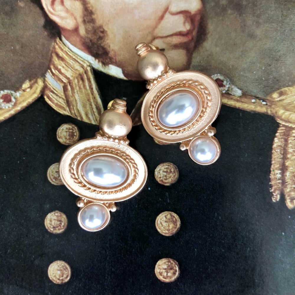 Golden Pearl Drop Earrings - Picture 4 of 4